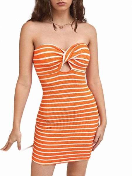 

striped twist rib-knit tube dress x5pa#, Black;gray