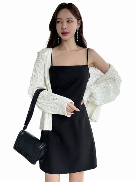 

dazy solid cami dress without cardigan 29m5#, Black;gray