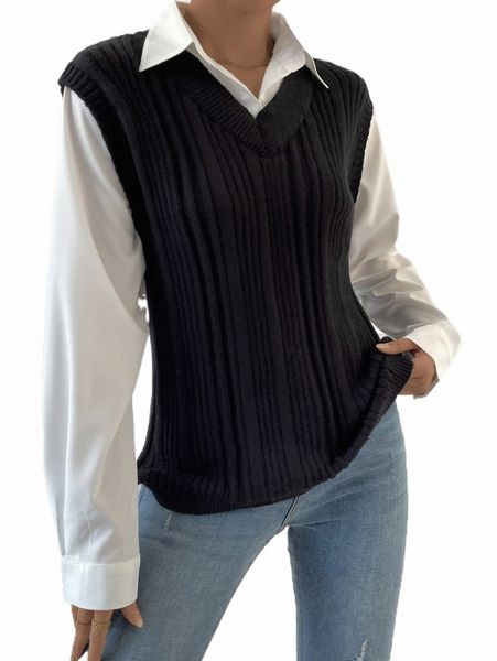 

2 in 1 ribbed knit sweater r2ds#, White;black