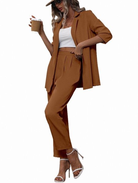 

single button blazer & fold pleated pants a2pk#, White