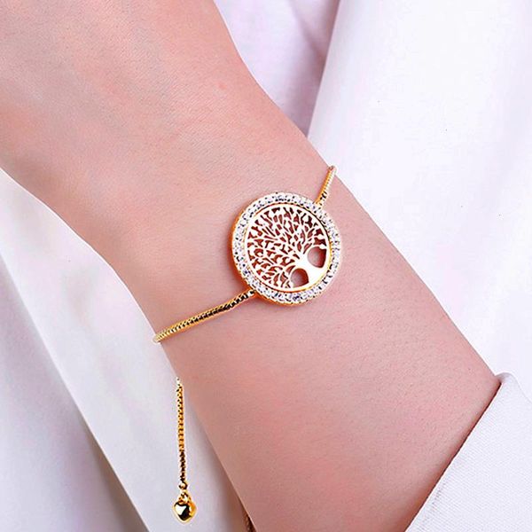 

crystal gold silvery tree of strands life charm bracelets for women pulseira mujer moda adjustable bracelet femme jewelry, Black