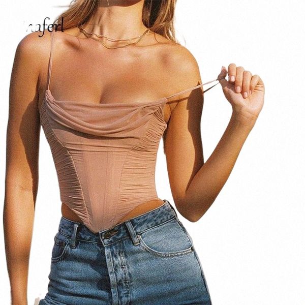 

women's tanks & camis vhaferl fashion solid color folds spaghetti straps corset for women backless crop party sleeveless y2k a16l#, White