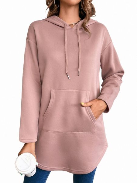 

solid drop shoulder drawstring hoodie 825n#, Black