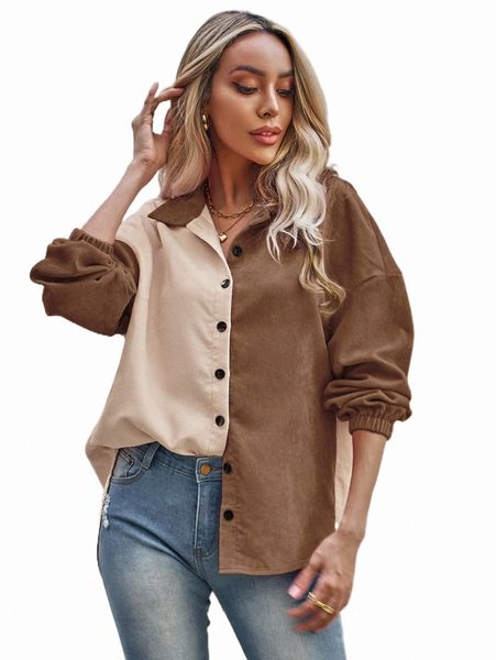 

two tone drop shoulder corduroy coat q8xo#, Black