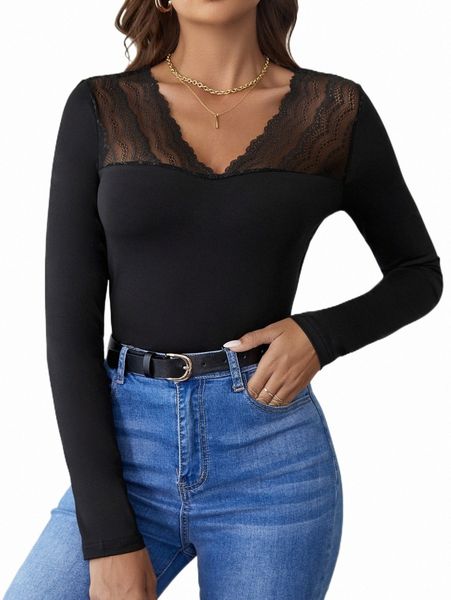 

solid contrast lace tee r7nf#, White