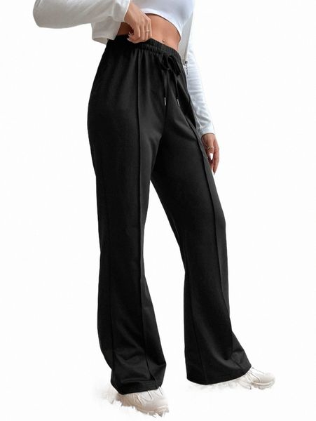 

solid knot waist flare leg sweatpants w6dz#, Black;white