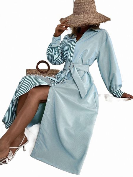 

striped print button up belted shirt dress k5cr#, Black;gray