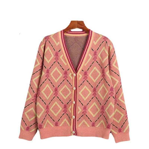 

women's sweaters v-neck sweater spring and autumn winter rhombus color contrast geometric lattice single row button pearl cardigan 2t3k, White;black