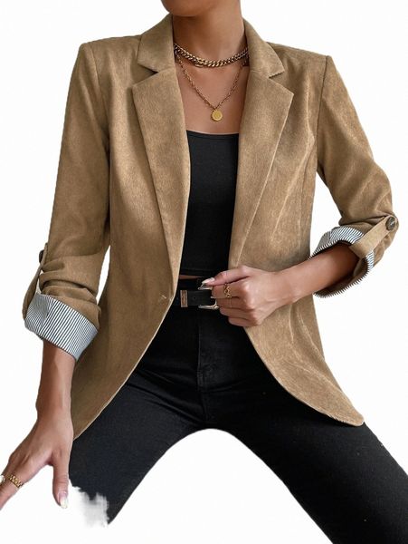 

roll tab sleeve single button blazer f1rg#, White