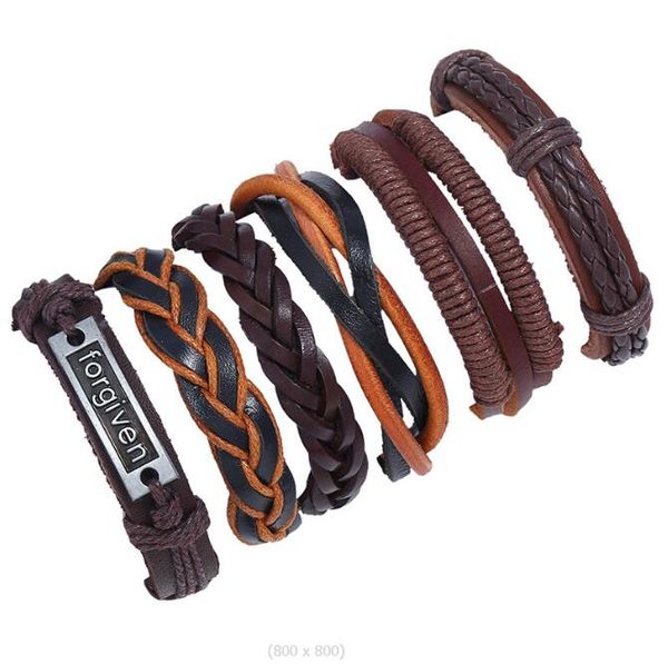 

letter forgiven men woman cowhide bracelet diy beaded strands hip hop combination suit bracelet 6styles/1set, Black