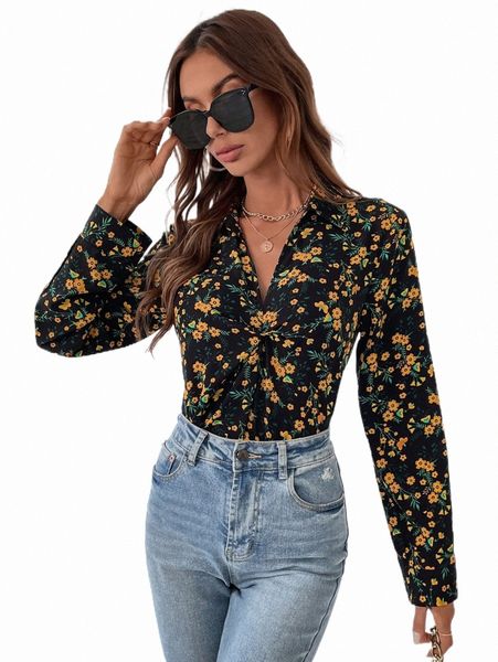 

ditsy floral twist shirt t55m#, White