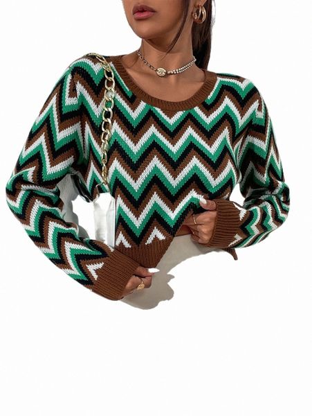 

chevron pattern round neck sweater z50u#, White;black