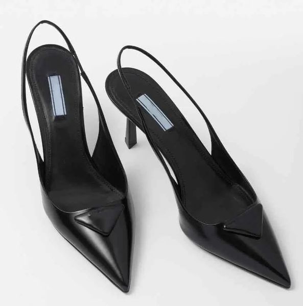 

elegant brands triangle brushed leather sandals shoes for women slingback pumps luxury footwear women high heels party wedding dress 35-40, Black