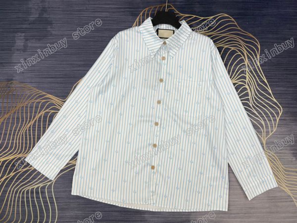 

xinxinbuy men women designers casual shirts stripe letter print cotton long sleeve turn down collar streetwear white xs-l, White;black