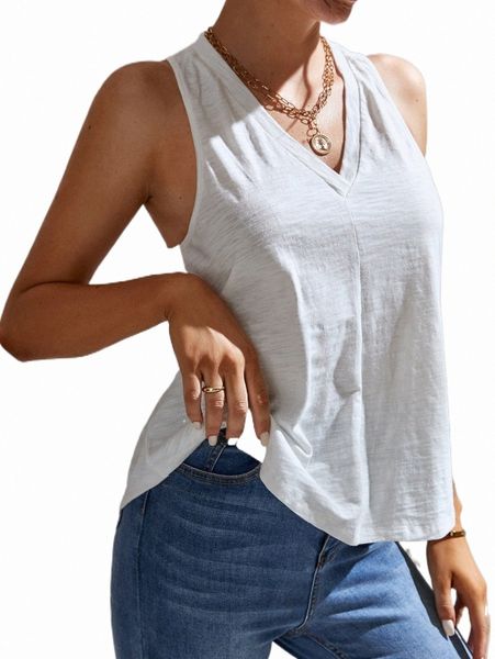 

tall solid v-neck tank n4ds#, White