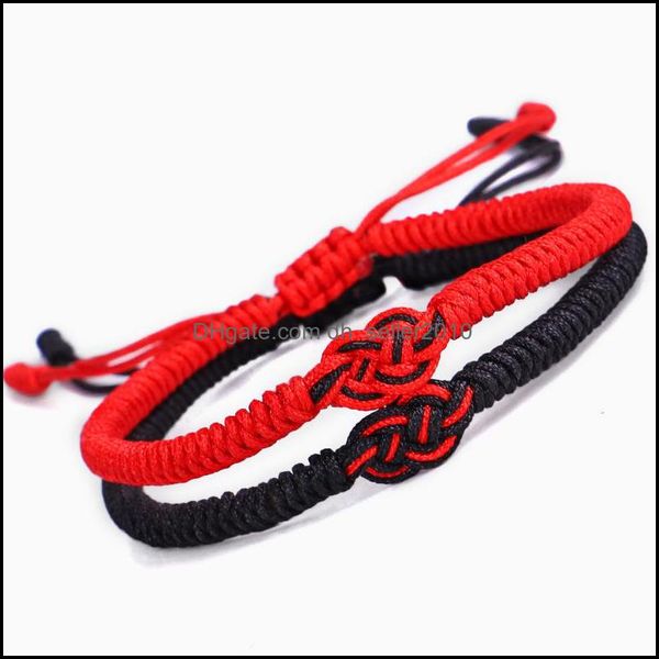

link chain rope bracelets and couples hand braided double money knot red bracelet men women concentric drop delivery 202 dhseller2010 dhx3k, Black