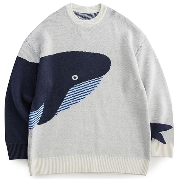 

lacible lonely whale knitted sweaters spring autumn sweater pullover men women jumpers harajuku knitwear outwear streetwear 220817, White;black
