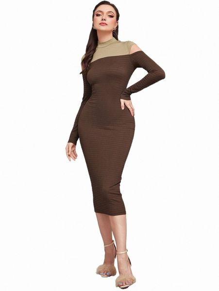 

two tone mock neck cut out bodycon dress j9ol#, Black;gray