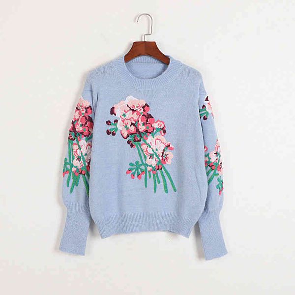 

women's sweaters round neck thick sweater women's early autumn and winter cross stitch embroidery flower loose lantern sleeve swea, White;black