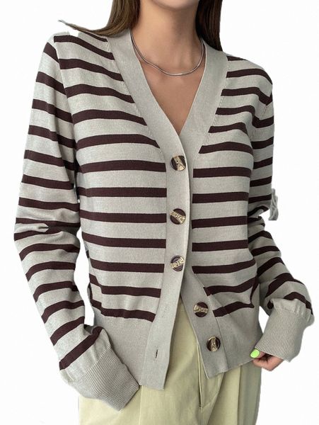 

dazy stripe pattern button front cardigan 74af#, White;black