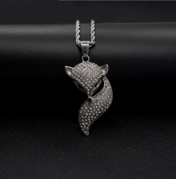 

hip hop bling iced out stainless steel fox pendants necklaces for men rapper jewelry gift, Silver