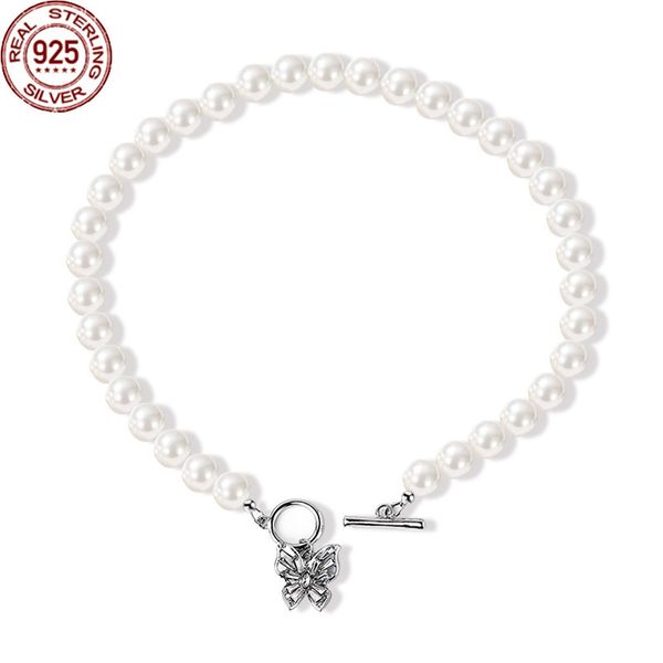

925 silver beaded necklaces baroque style shell pearl butterfly fashion minority