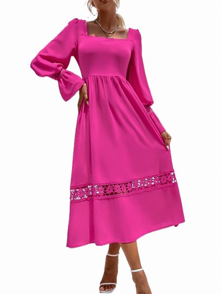 

contrast guipure lace flounce sleeve dress r8hs#, Black;gray