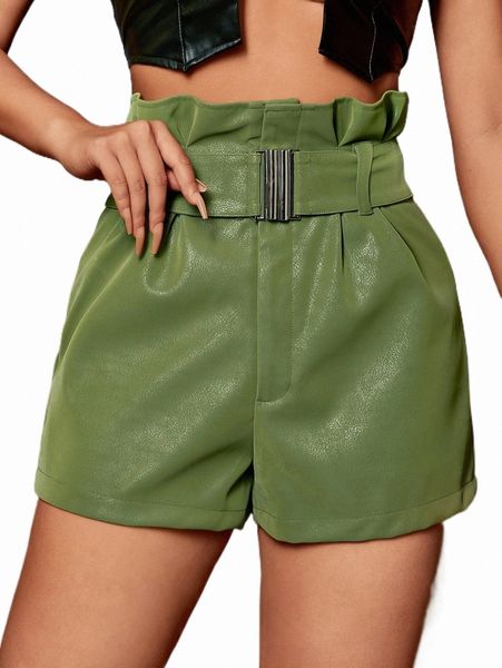 

sxy paperbag waist belted pu leather shorts x4f9#, White;black