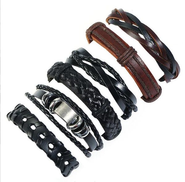 

ccb bead men woman cowhide bracelet diy beaded strands hip hop combination suit bracelet 6styles/1set, Black