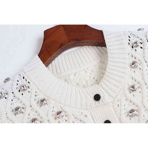 

women's sweaters korean version spring fashion heavy industry diamond set short sleeve hollow out sweater celebrities temperament women, White;black