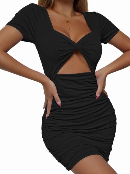 

cut out twist front ruched bodycon dress z3po#, Black;gray