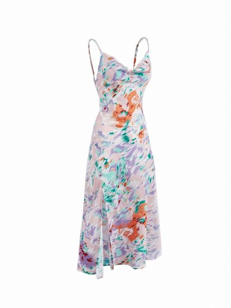 

mod tie dye split thigh cami dress k9vm#, Black;gray