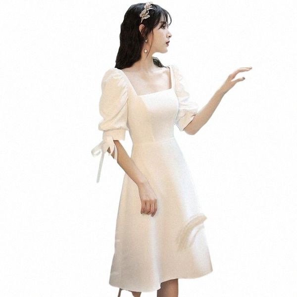 

ethnic clothing square collar puff sleeve qipao bowknot straps a-line evening party dress gown lady white elegant cheongsam backless vestido, Red