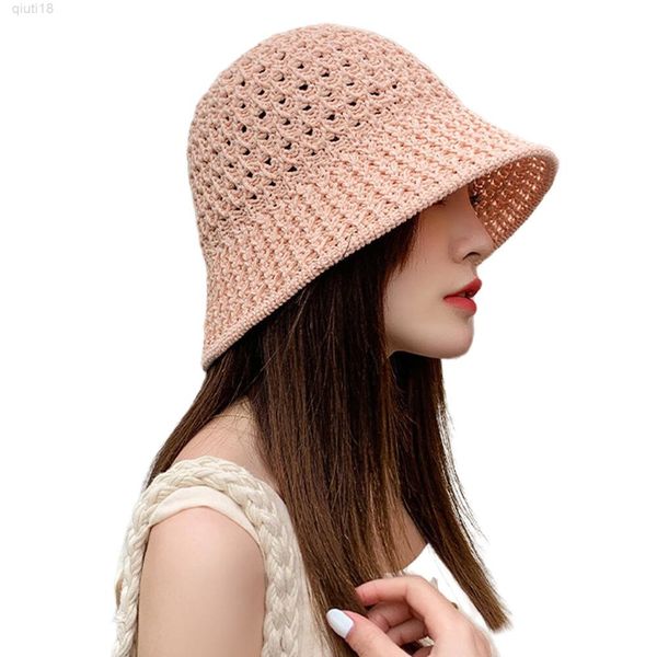 

2022 new hollow sunshade hat women woven straw hats lady summer sunshade sunscreen caps female fashion basin hat y220818, Blue;gray