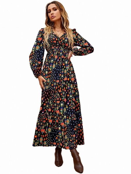 

heart print lantern sleeve ruffle hem dress z7sv#, Black;gray