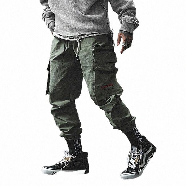 

men's pants 2021 hip streetwear joggers men zippers cargo elastic waist harem trousers sweatpants abz426 u3gy#, Black