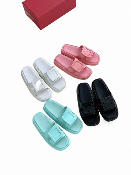 

luxury designer women slippers vivier slide wrapped leather buckle upper sandals summer beach fashion simple size 35-40, Black