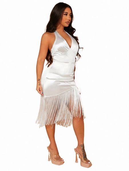 

sxy fringe trim satin bodycon dress p9qi#, Black;gray