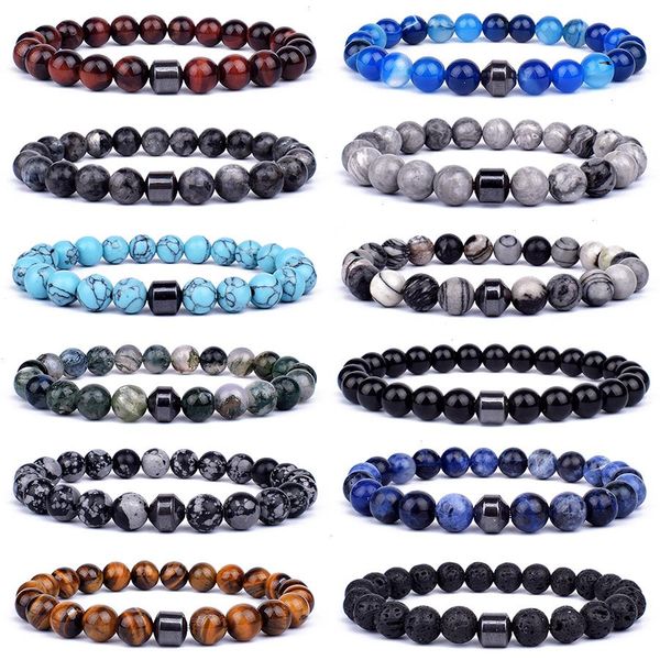 

fashion natural stone strands bracelets men energy cylinder hematite healing for women prayer reiki charm jewelry pulsera, Black