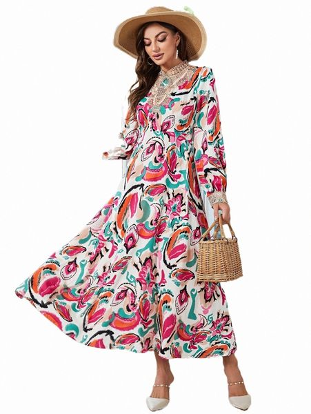 

allover print mock neck contrast lace dress j7xm#, Black;gray