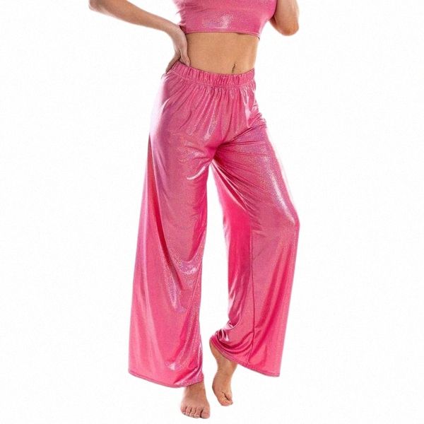 

summer shiny women wide leg pants elastic waist loose casual metallic trousers femme long straight pants streetwear1 01nr#, Black;white