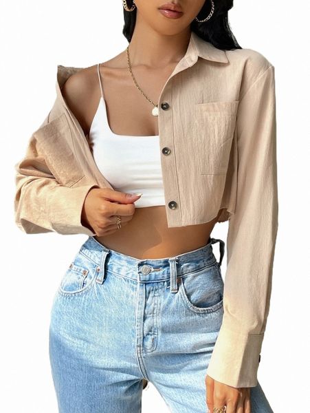 

drop shoulder crop shirt h68m#, White