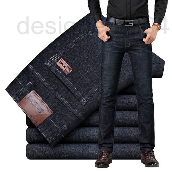 

men's jeans designer sulee summer thin jeans men's straight elastic pants slim fit business casual youth black y05v, Blue