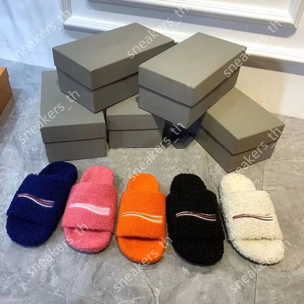 

luxury designer slippers women wool slides winter fur fluffy furry slipper warm letters sandals ladies comfortable fuzzy flip flops quality, Black