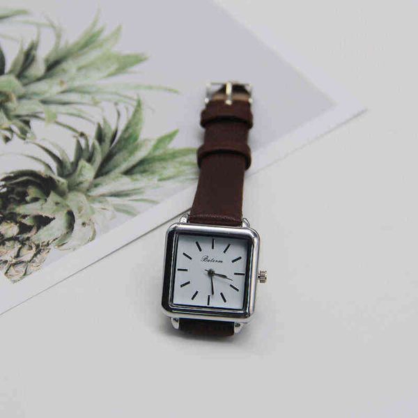 

huiya06 new ins style simple literary temperament silver retro square quartz watch, Slivery;brown