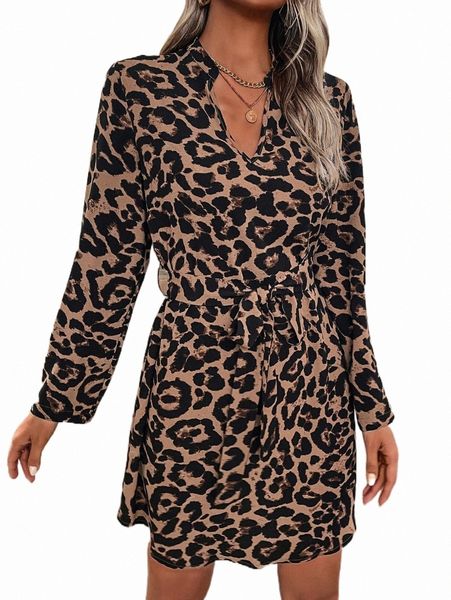 

leopard print belted dress 81pa#, Black;gray
