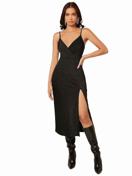

split thigh glitter cami dress z6kv#, Black;gray