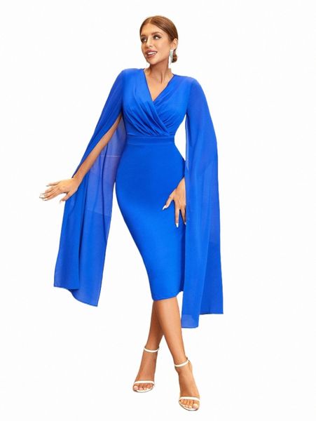 

adyce surplice neck cloak sleeve bodycon dress p7f2#, Black;gray