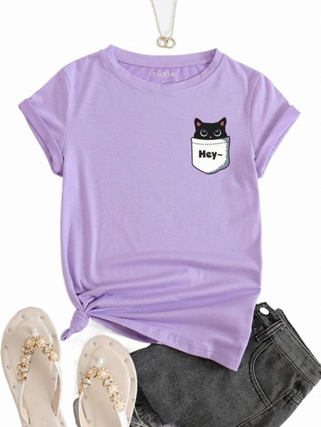 

cat and letter graphic tee z8nc#, White