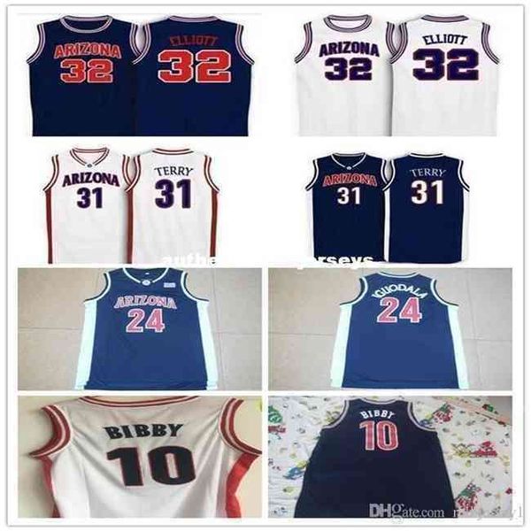 

men's #31 jason terry #10 bibby #24 andre iguodala #32 sean elliott arizona wildcats basketball jerseys stitched sport shirt vest shir, Black